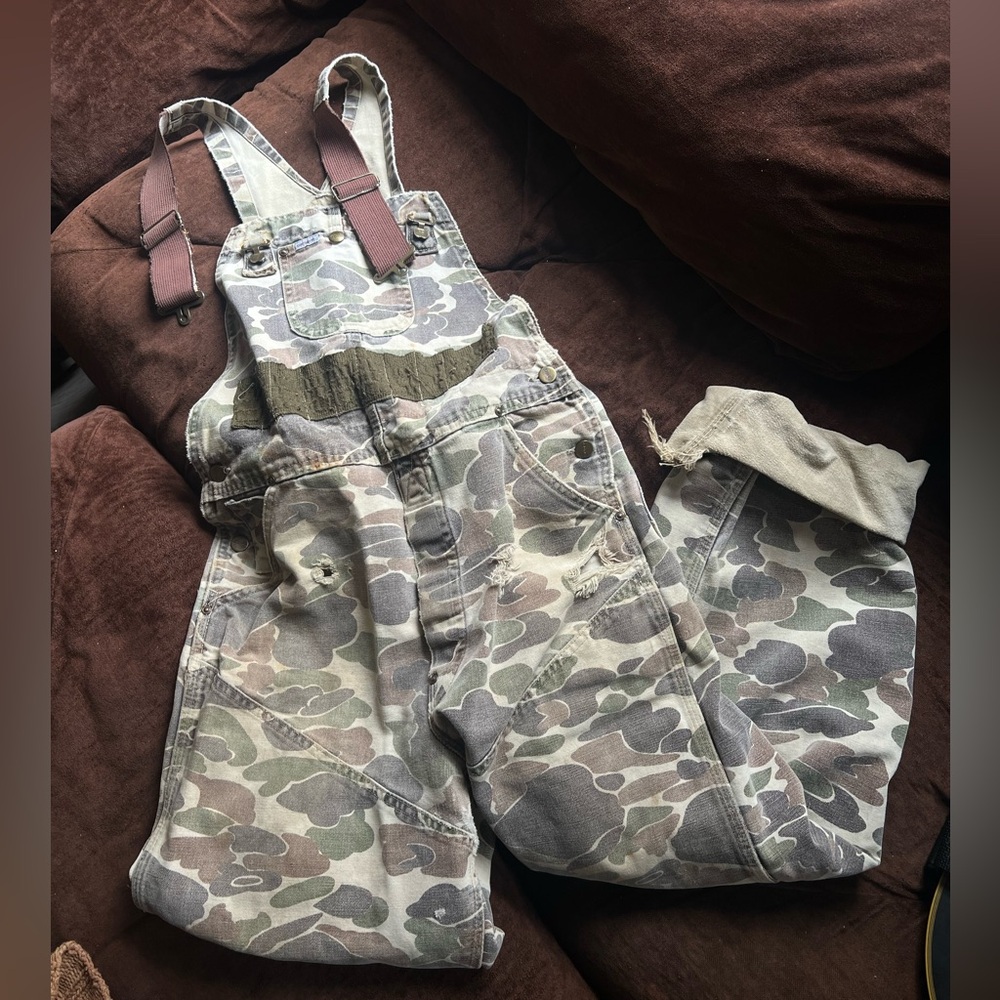 Vtg Upcycled Duck Camo Carhartt Overalls